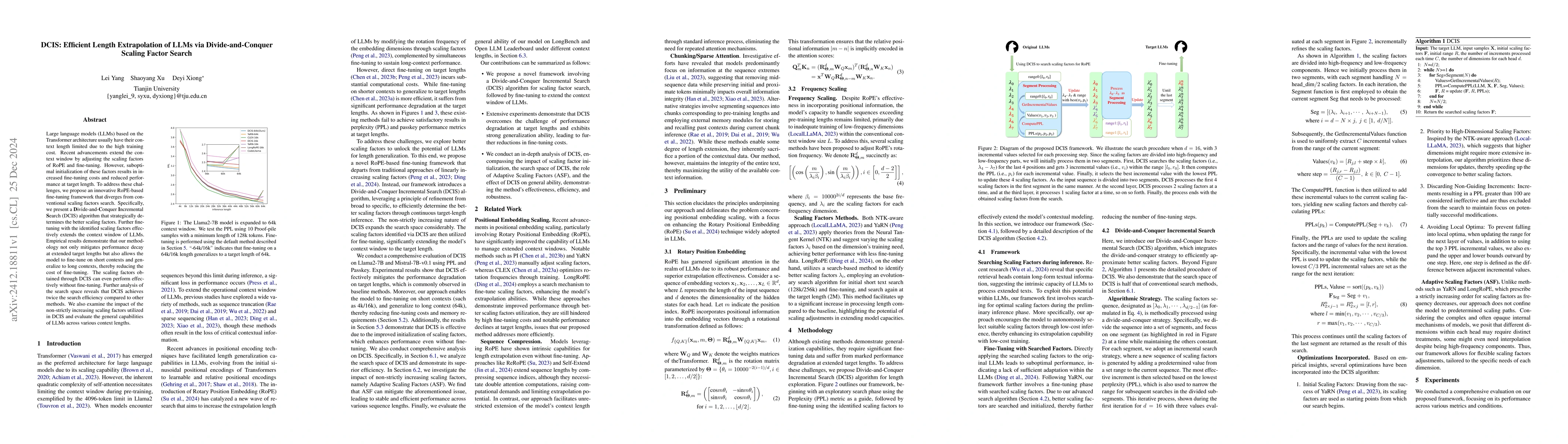 Thumbnail for DCIS: Efficient Length Extrapolation of LLMs via Divide-and-Conquer
  Scaling Factor Search