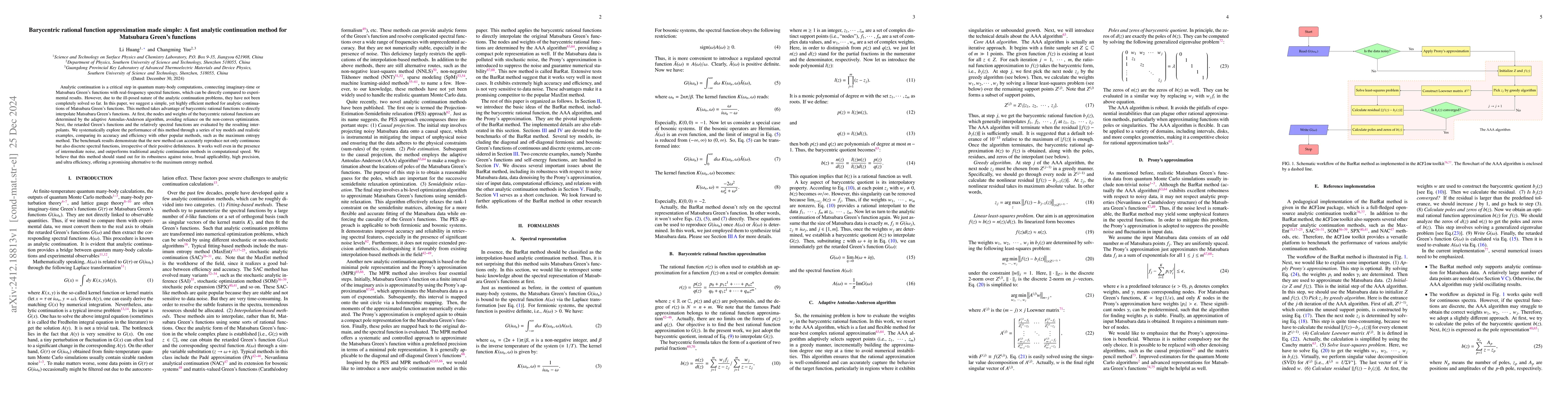 Thumbnail for Barycentric rational function approximation made simple: A fast analytic
  continuation method for Matsubara Green's functions