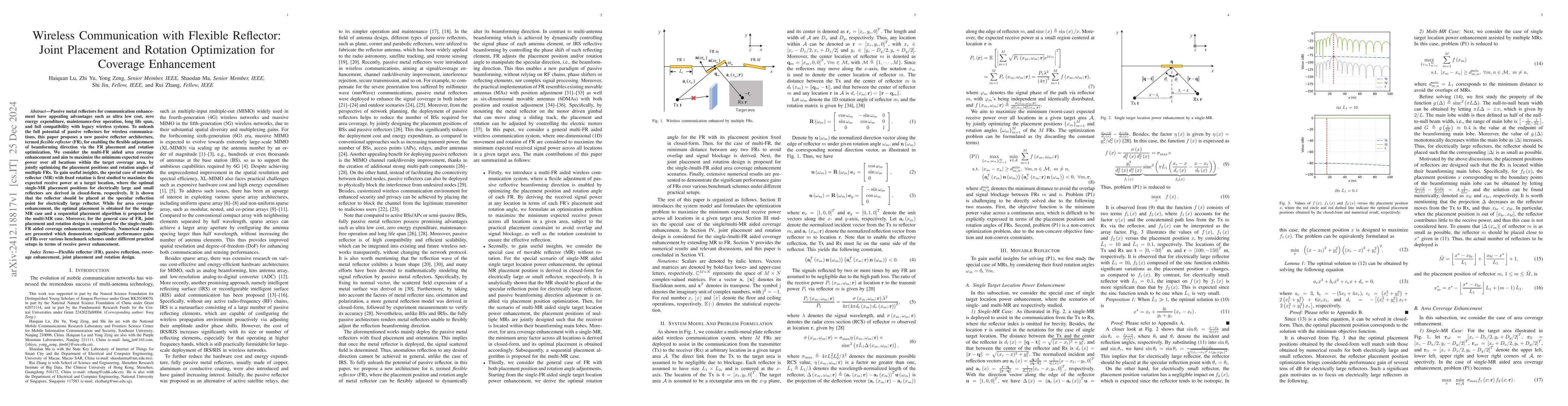 Thumbnail for Wireless Communication with Flexible Reflector: Joint Placement and
  Rotation Optimization for Coverage Enhancement