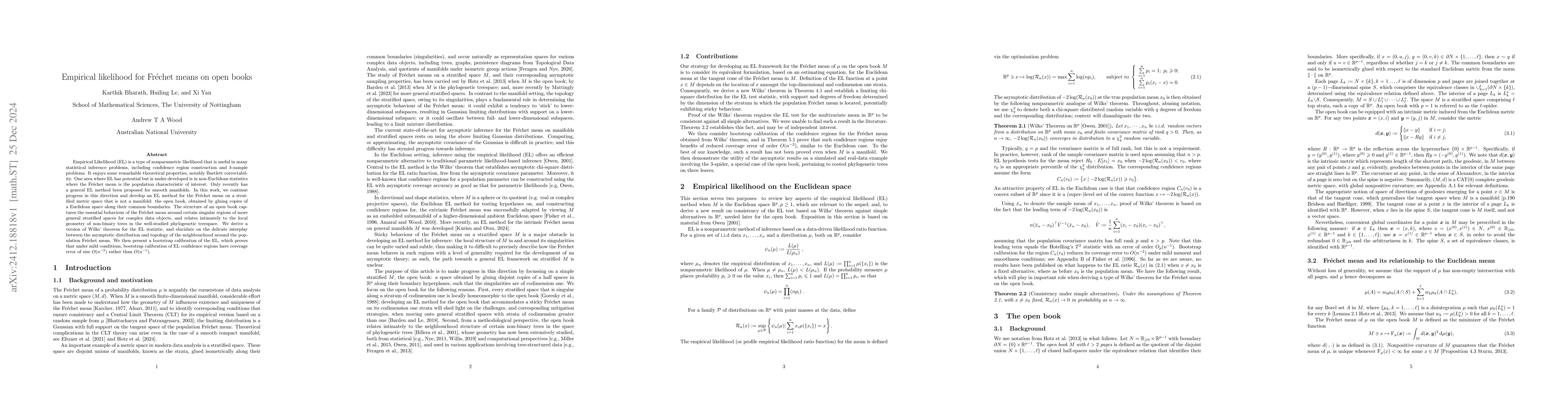 Thumbnail for Empirical likelihood for Fréchet means on open books