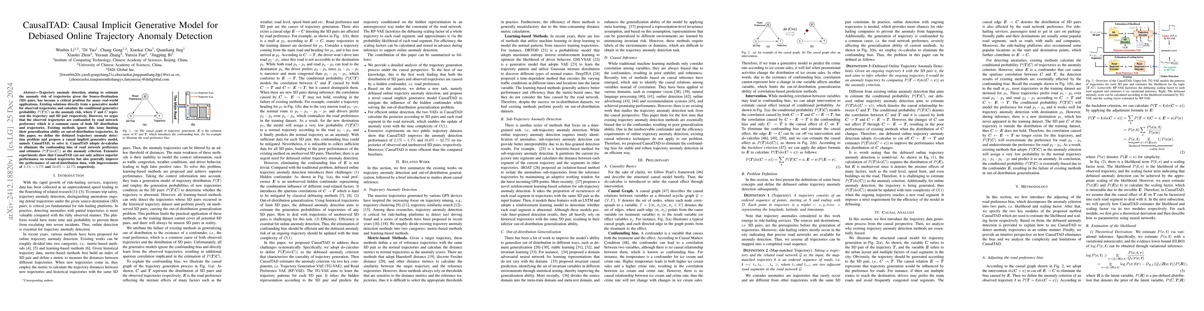 Thumbnail for CausalTAD: Causal Implicit Generative Model for Debiased Online
  Trajectory Anomaly Detection