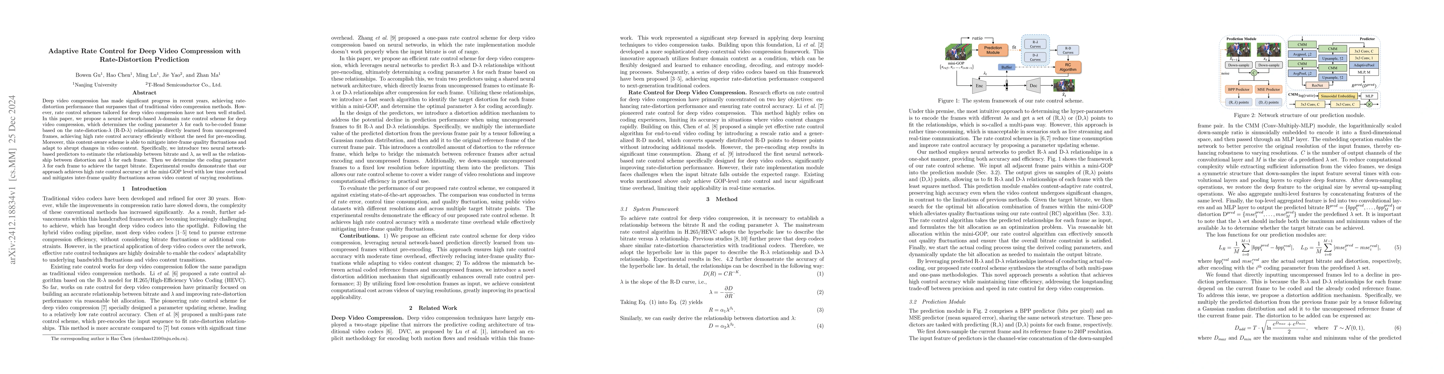Thumbnail for Adaptive Rate Control for Deep Video Compression with Rate-Distortion
  Prediction