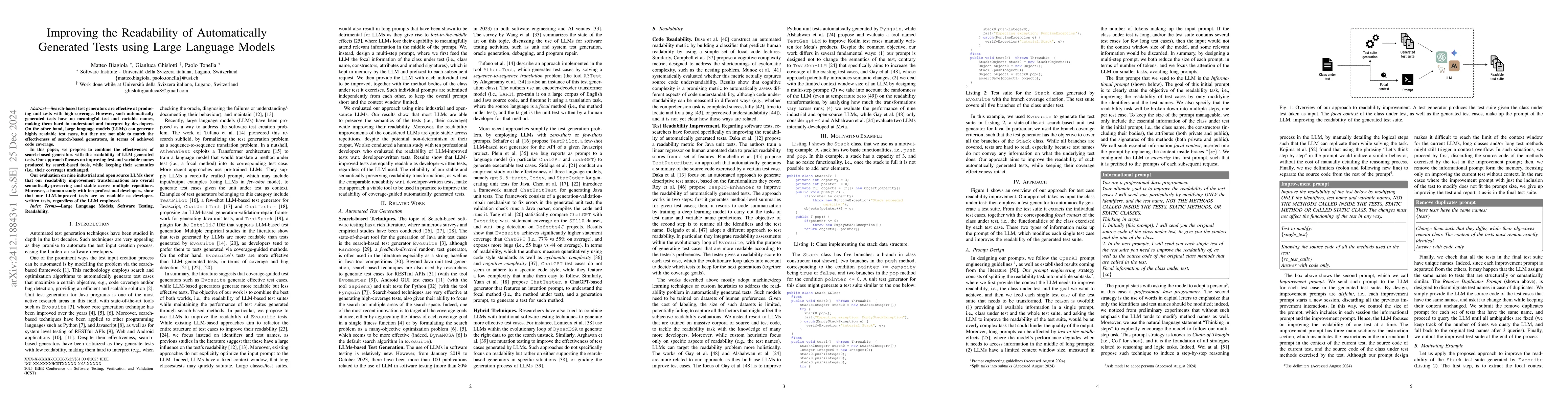 Thumbnail for Improving the Readability of Automatically Generated Tests using Large
  Language Models