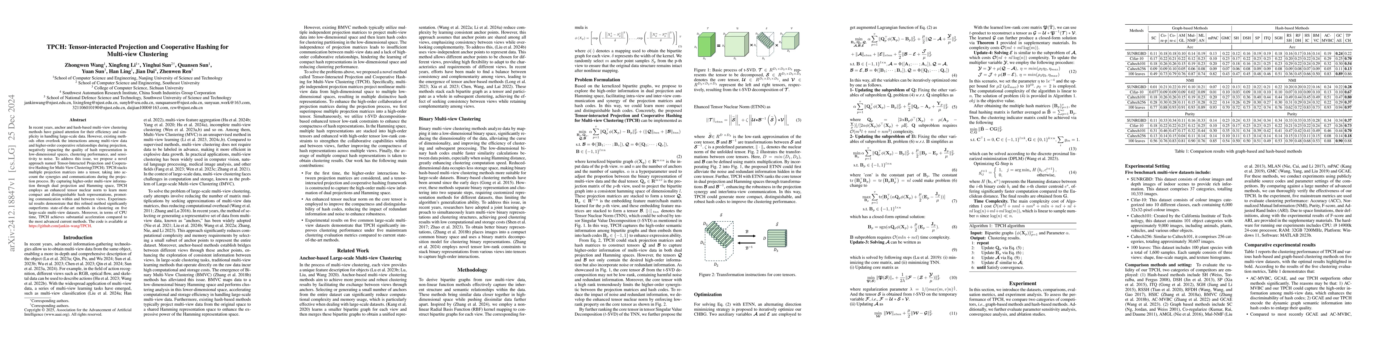 Thumbnail for TPCH: Tensor-interacted Projection and Cooperative Hashing for
  Multi-view Clustering