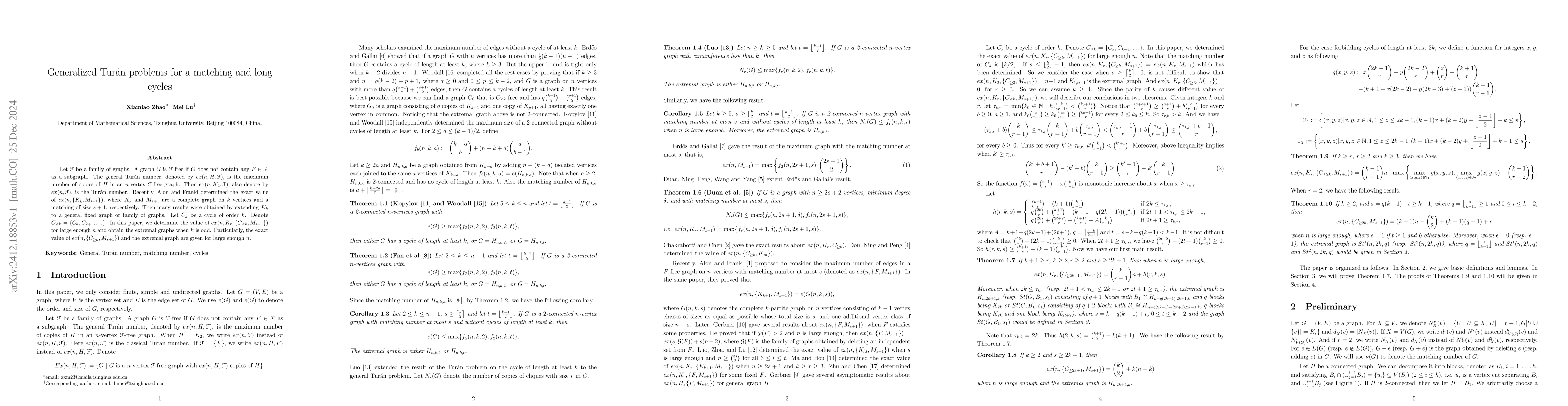 Thumbnail for Generalized Turán problems for a matching and long cycles