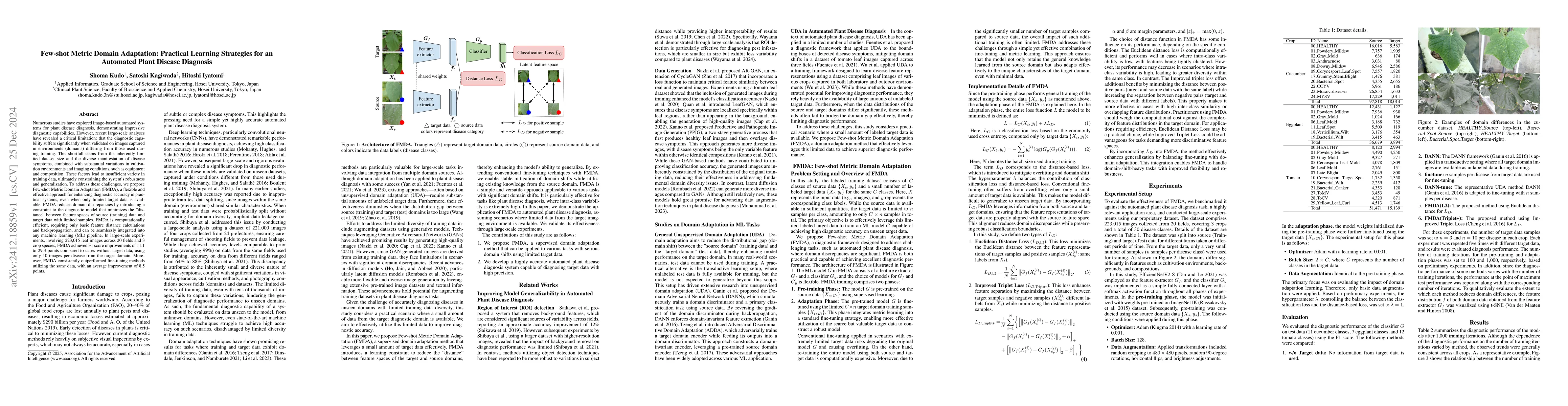 Thumbnail for Few-shot Metric Domain Adaptation: Practical Learning Strategies for an
  Automated Plant Disease Diagnosis