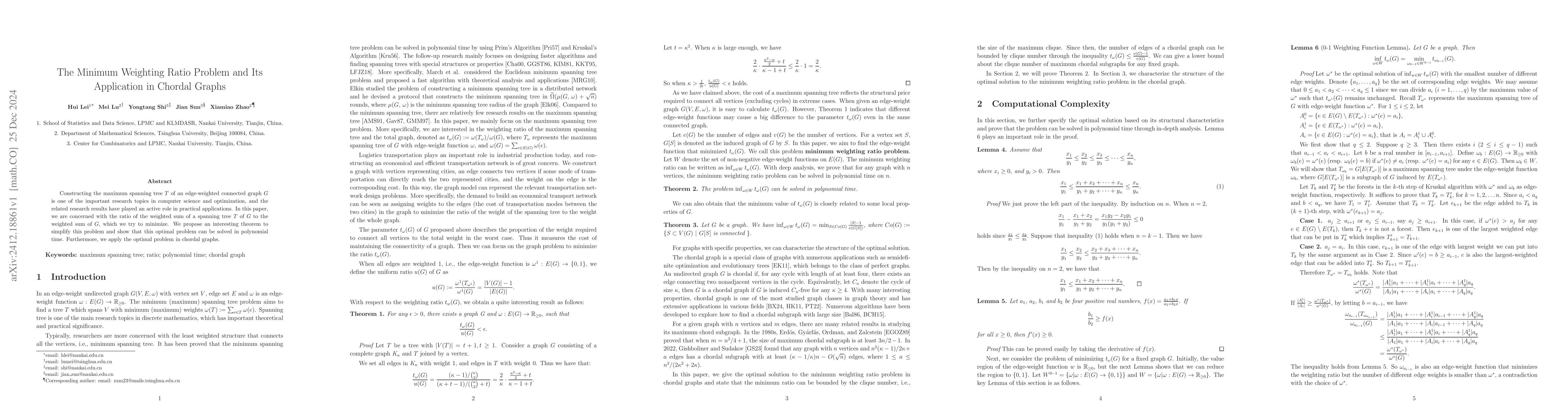 Thumbnail for The Minimum Weighting Ratio Problem and Its Application in Chordal
  Graphs