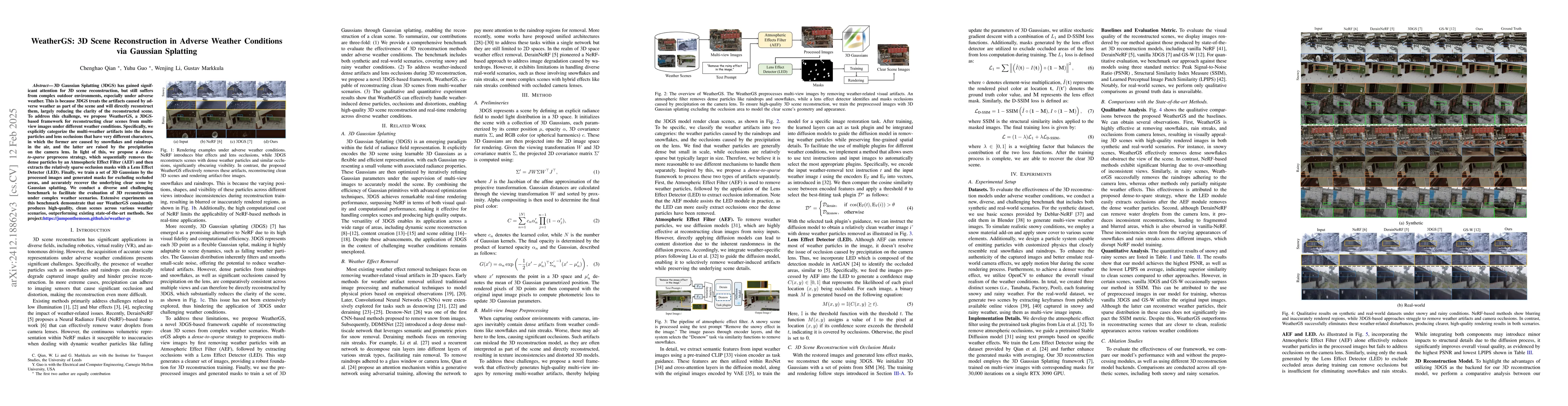 Thumbnail for WeatherGS: 3D Scene Reconstruction in Adverse Weather Conditions via
  Gaussian Splatting