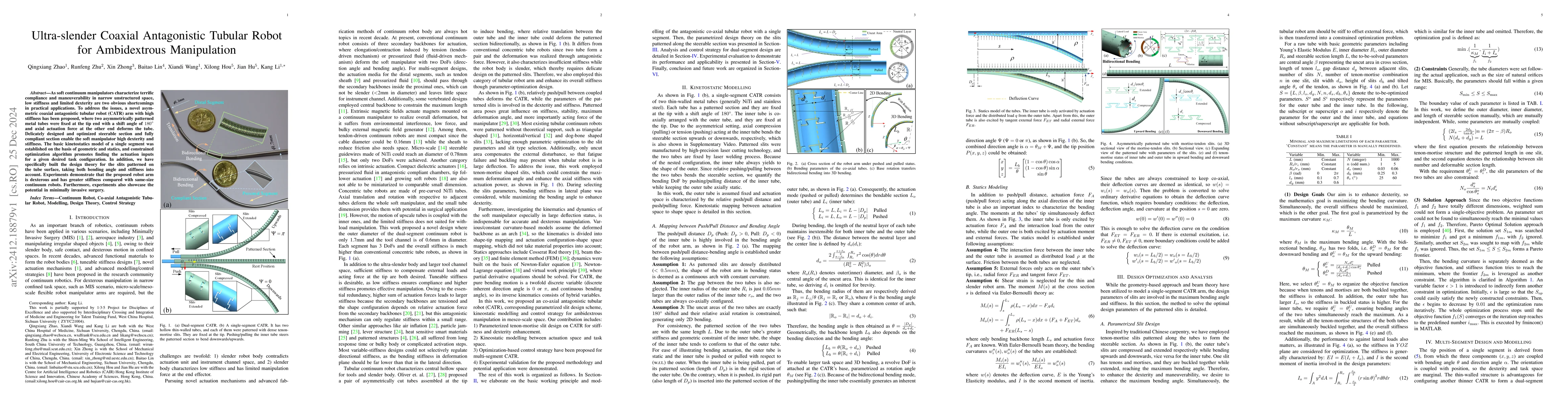 Thumbnail for Ultra-slender Coaxial Antagonistic Tubular Robot for Ambidextrous
  Manipulation