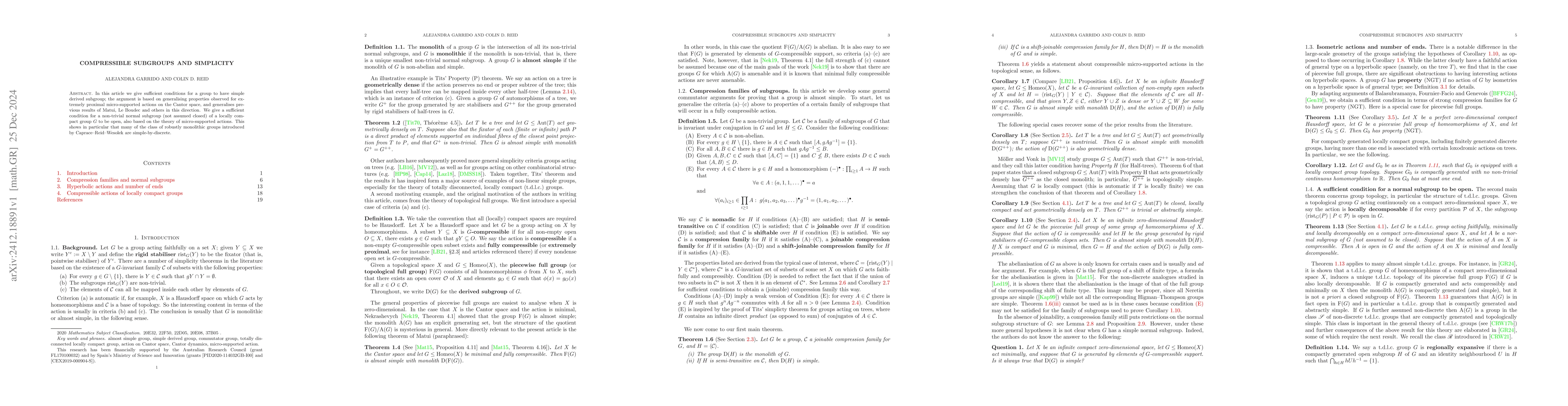Thumbnail for Compressible subgroups and simplicity