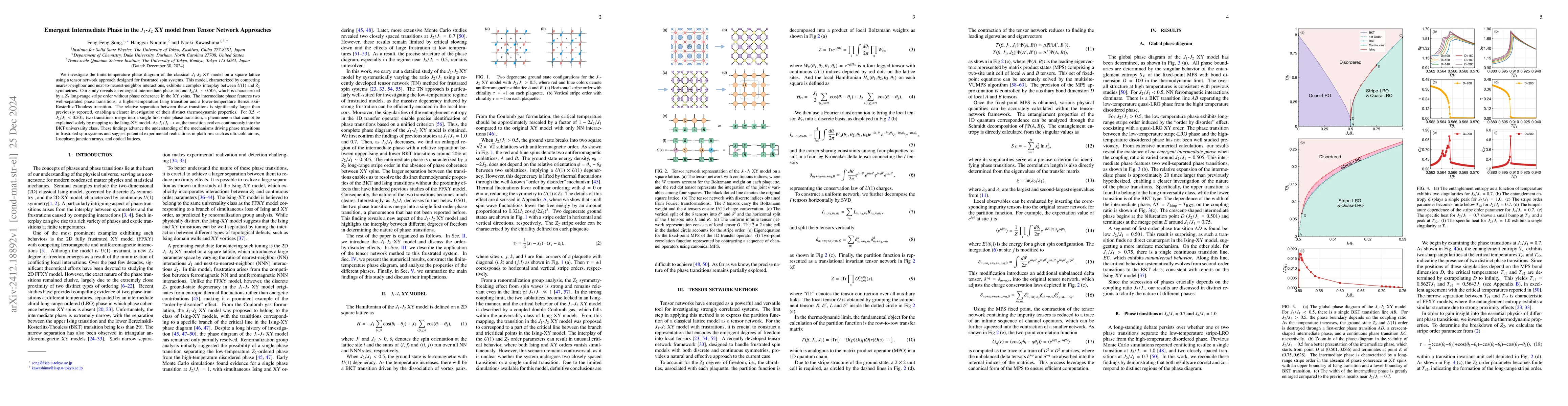 Thumbnail for Emergent Intermediate Phase in the $J_1$-$J_2$ XY model from Tensor
  Network Approaches