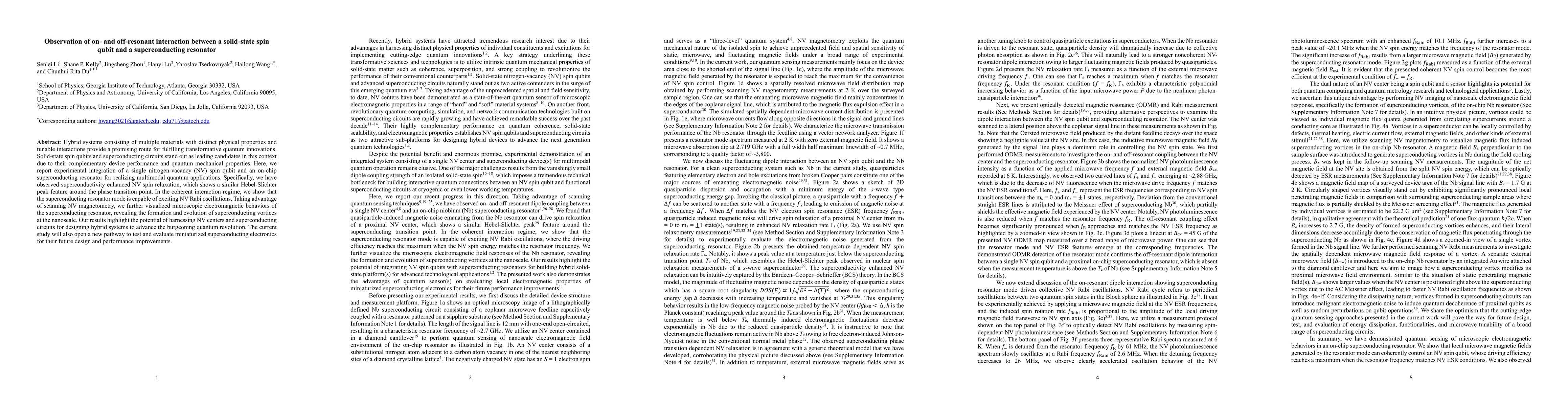 Thumbnail for Observation of on- and off-resonant interaction between a solid-state
  spin qubit and a superconducting resonator