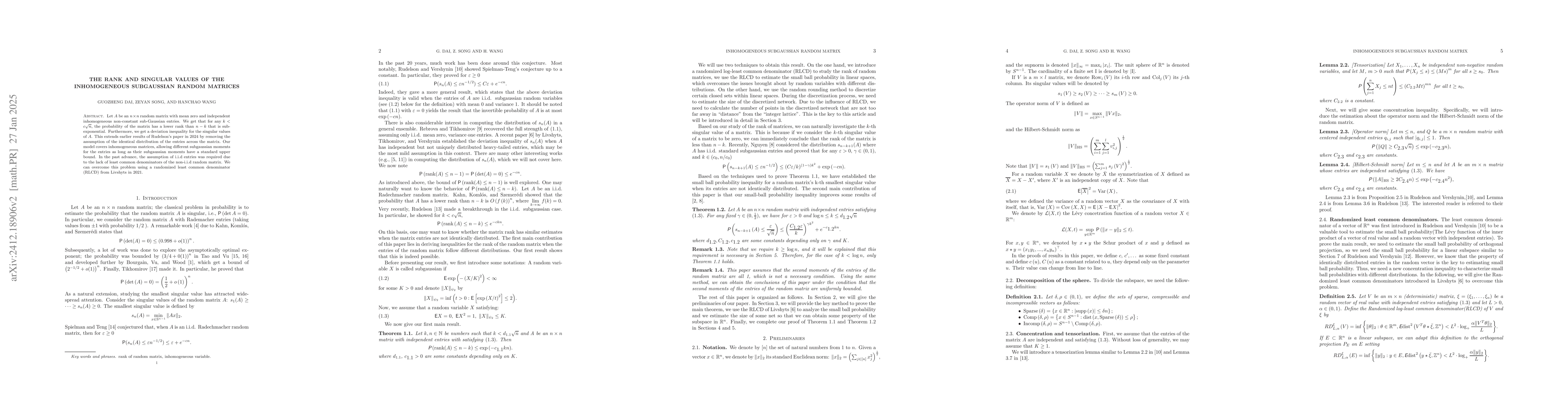 Thumbnail for The Rank and Singular Values of the Inhomogeneous Subgaussian Random
  Matrices