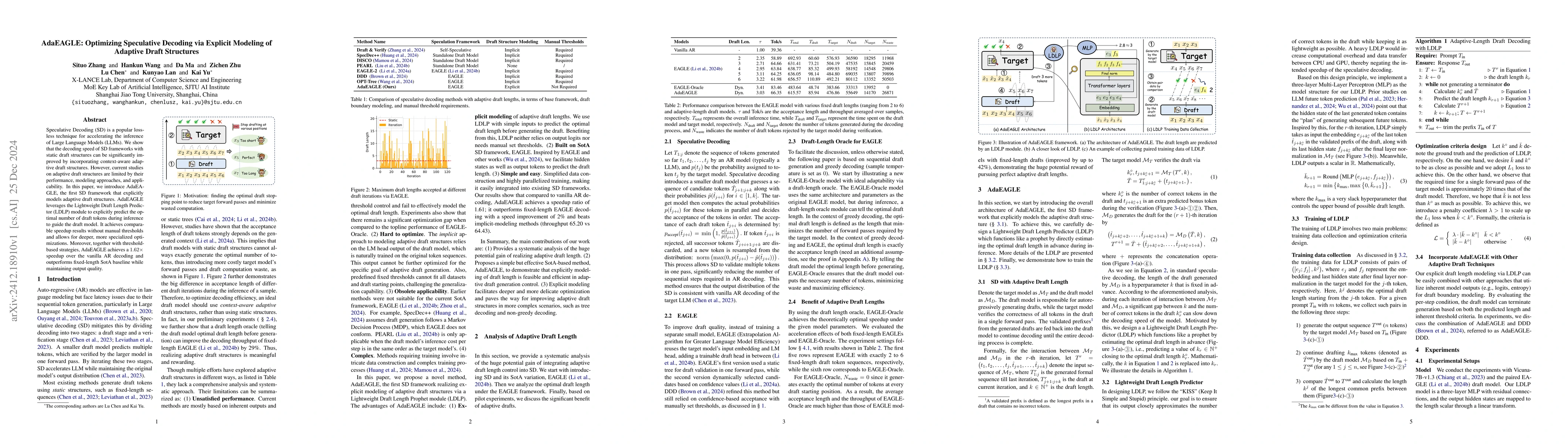 Thumbnail for AdaEAGLE: Optimizing Speculative Decoding via Explicit Modeling of
  Adaptive Draft Structures