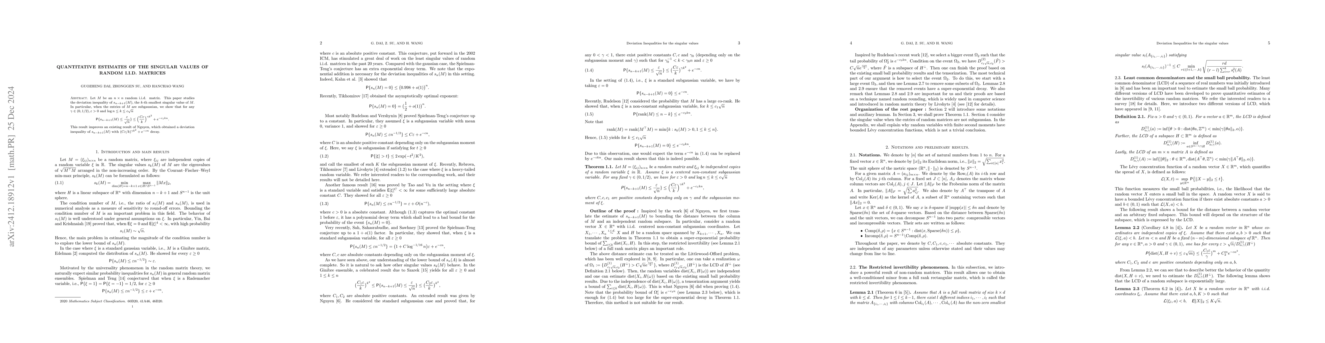 Thumbnail for Quantitative estimates of the singular values of random i.i.d. matrices