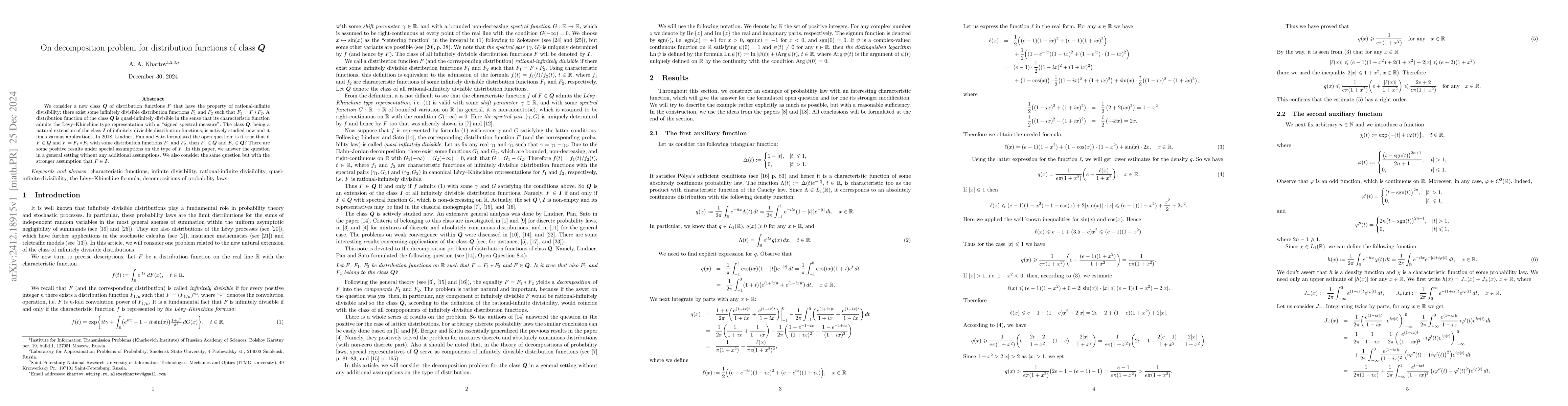 Thumbnail for On decomposition problem for distribution functions of class
  $\boldsymbol{Q}$