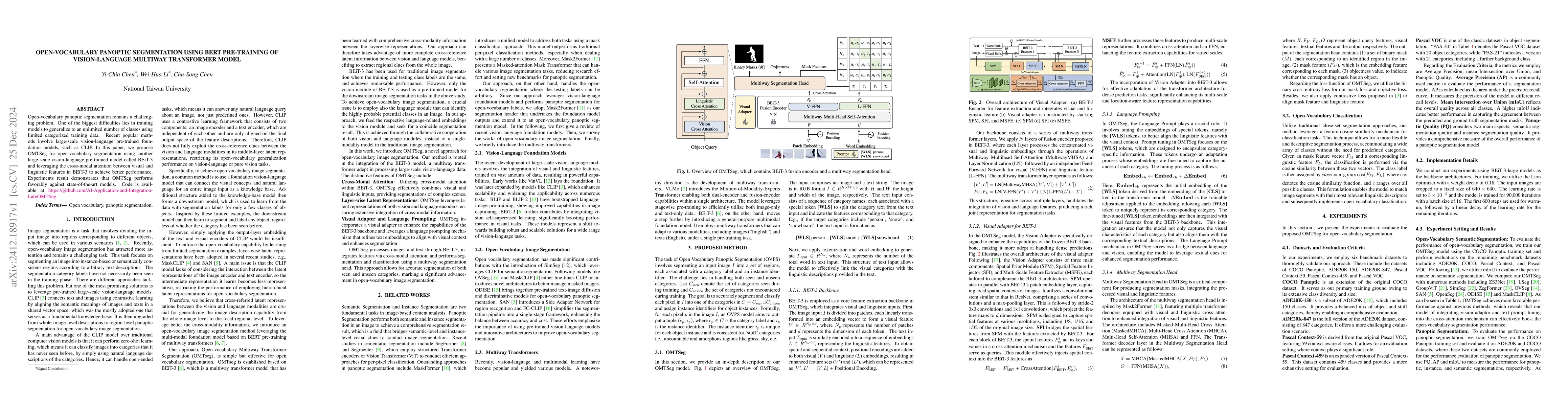 Thumbnail for Open-Vocabulary Panoptic Segmentation Using BERT Pre-Training of
  Vision-Language Multiway Transformer Model