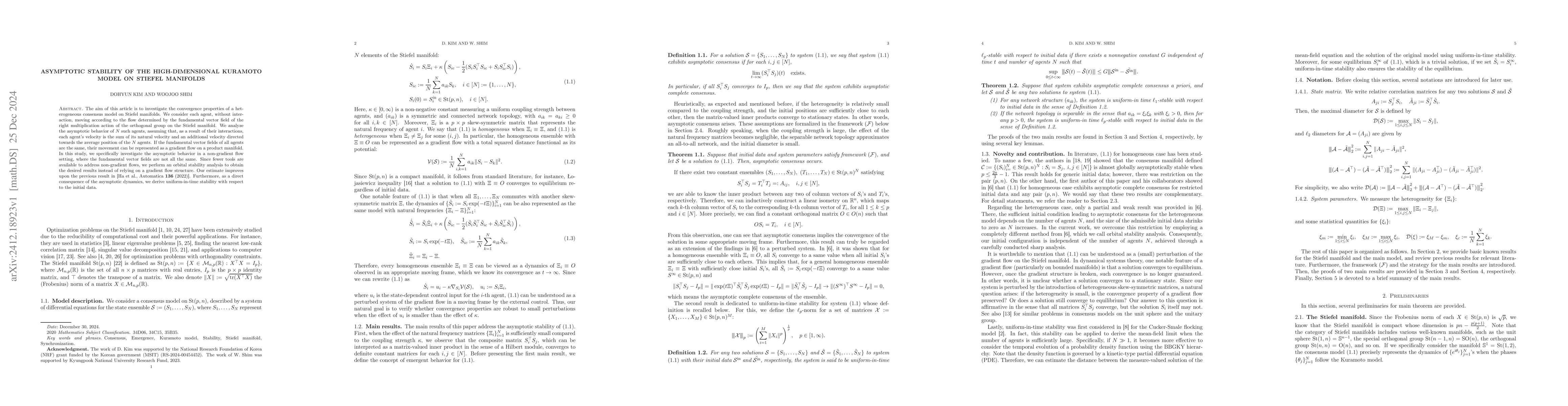Thumbnail for Asymptotic stability of the high-dimensional Kuramoto model on Stiefel
  manifolds
