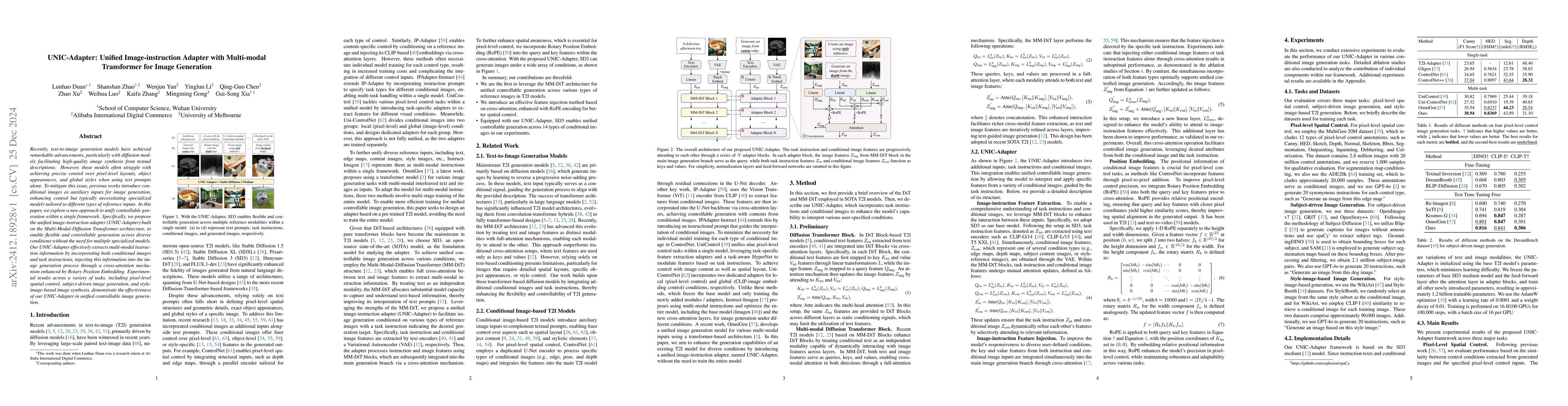 Thumbnail for UNIC-Adapter: Unified Image-instruction Adapter with Multi-modal
  Transformer for Image Generation
