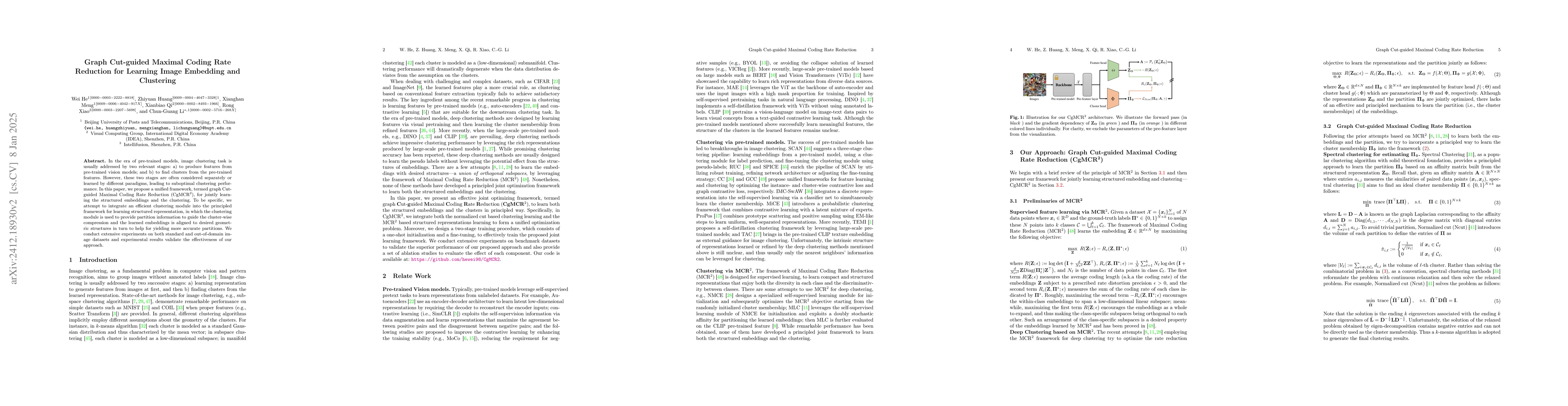 Thumbnail for Graph Cut-guided Maximal Coding Rate Reduction for Learning Image
  Embedding and Clustering