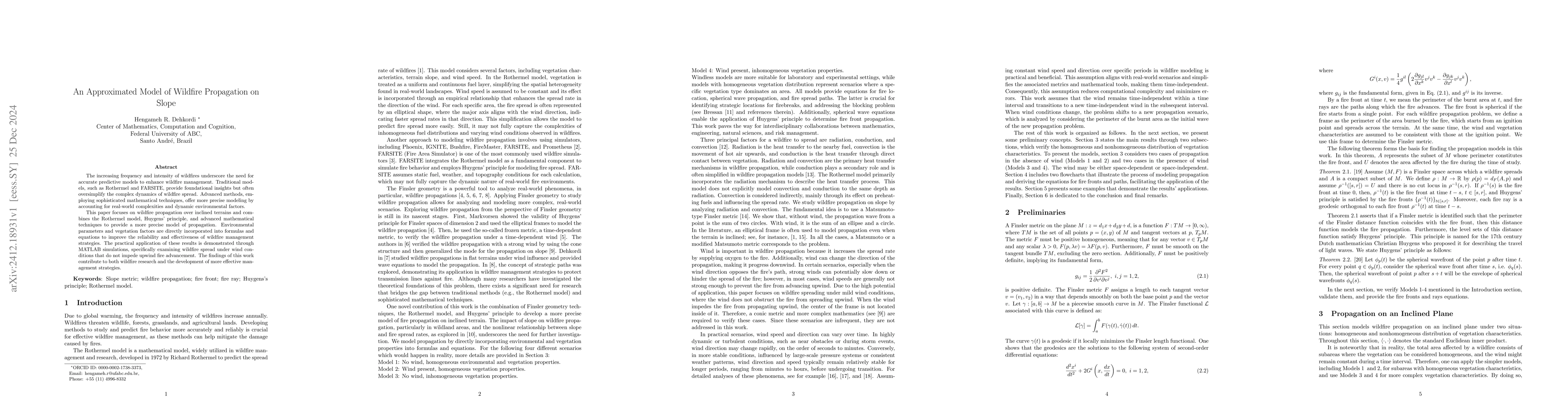 Thumbnail for An Approximated Model of Wildfire Propagation on Slope