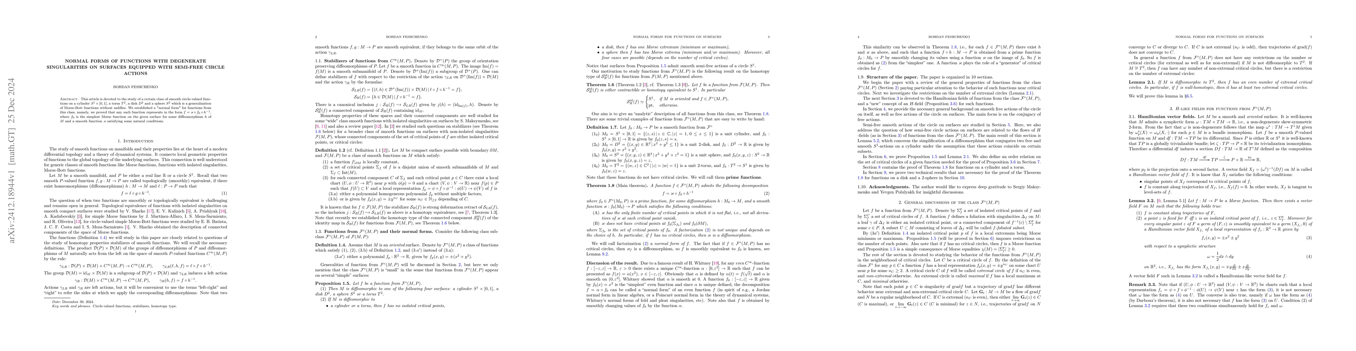 Thumbnail for Normal forms of functions with degenerate singularities on surfaces
  equipped with semi-free circle actions