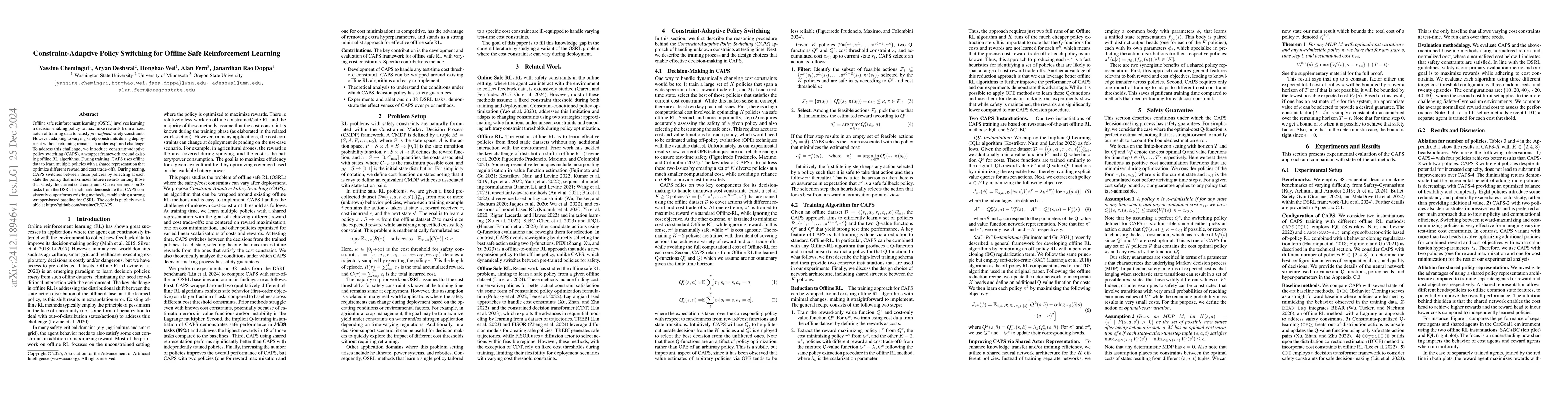 Thumbnail for Constraint-Adaptive Policy Switching for Offline Safe Reinforcement
  Learning