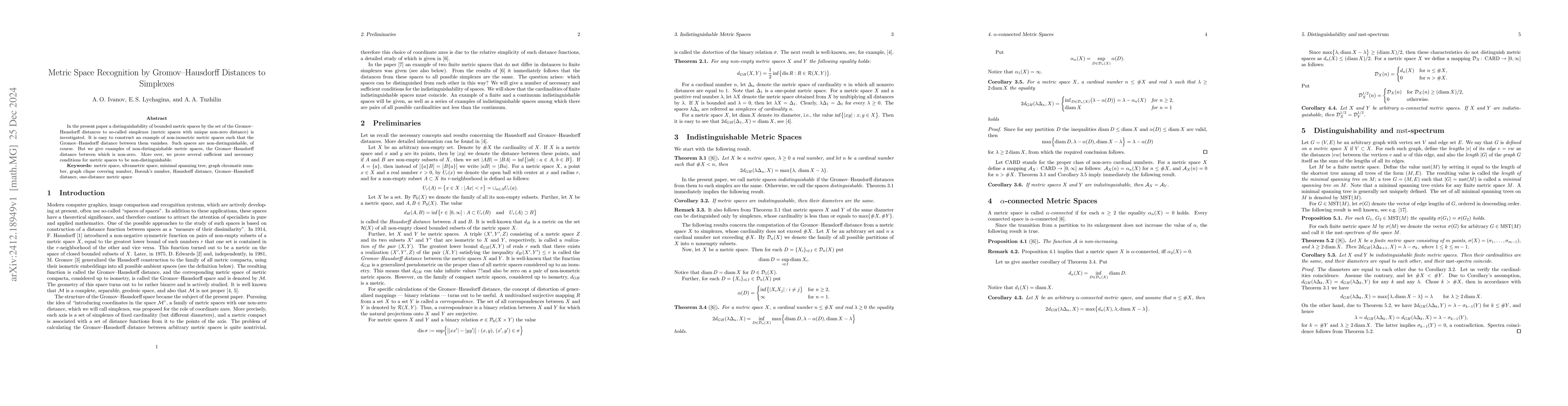Thumbnail for Metric Space Recognition by Gromov-Hausdorff Distances to Simplexes