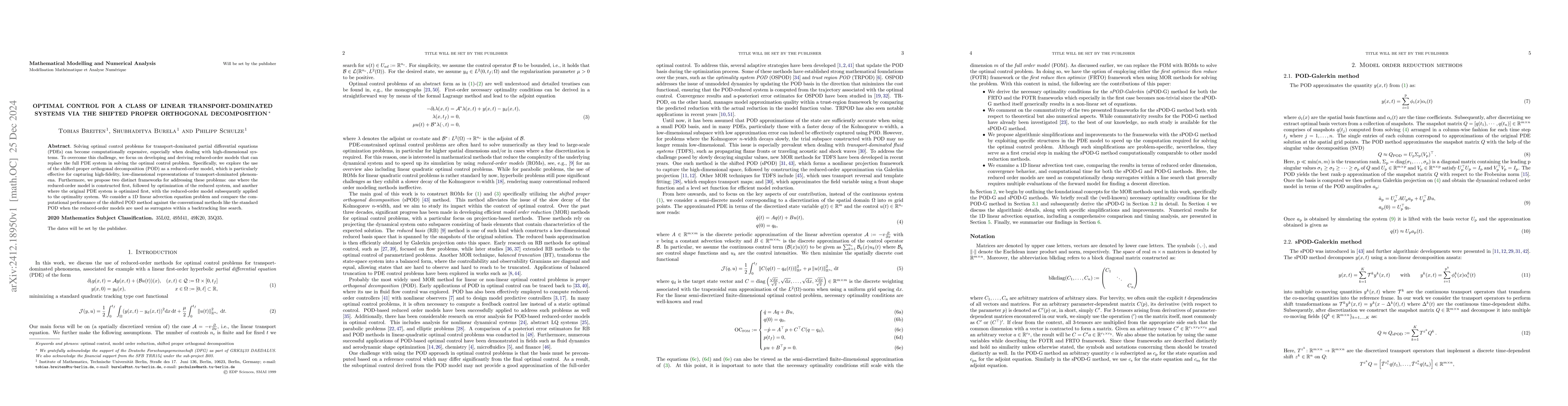 Thumbnail for Optimal control for a class of linear transport-dominated systems via
  the shifted proper orthogonal decomposition