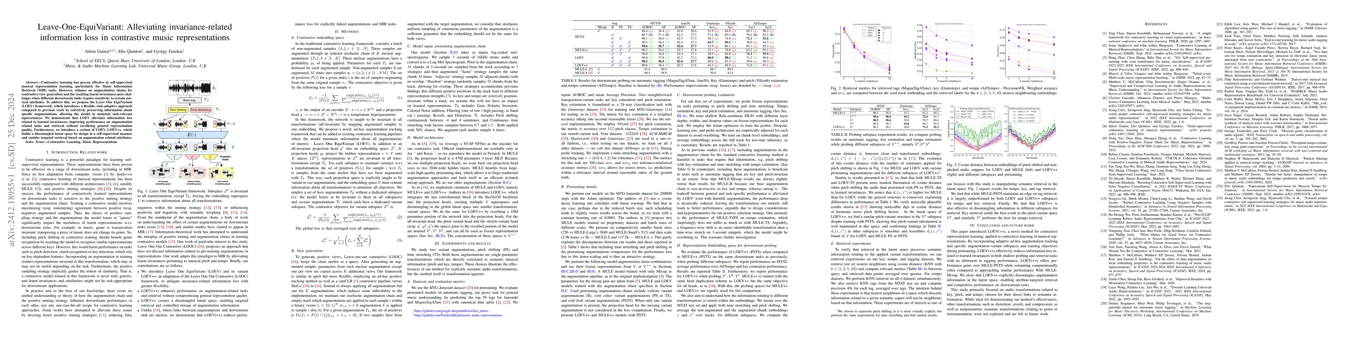 Thumbnail for Leave-One-EquiVariant: Alleviating invariance-related information loss
  in contrastive music representations