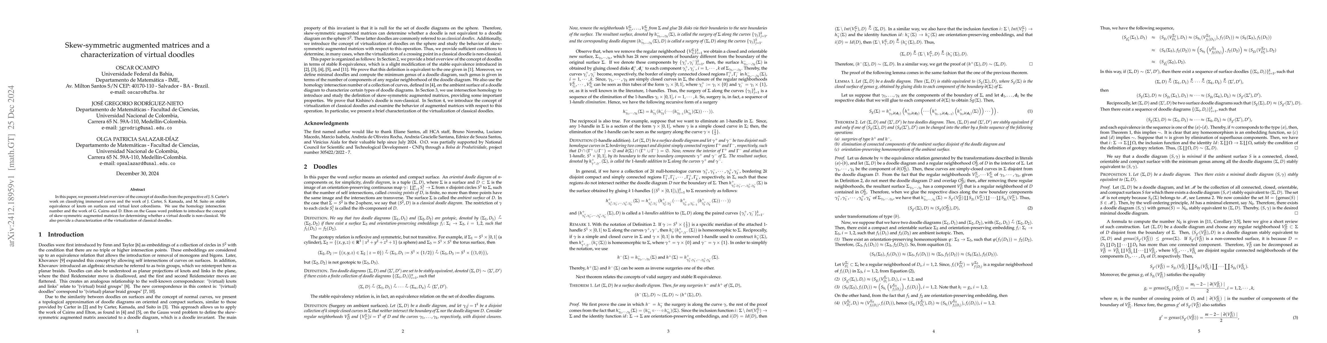 Thumbnail for Skew-symmetric augmented matrices and a characterization of virtual
  doodles