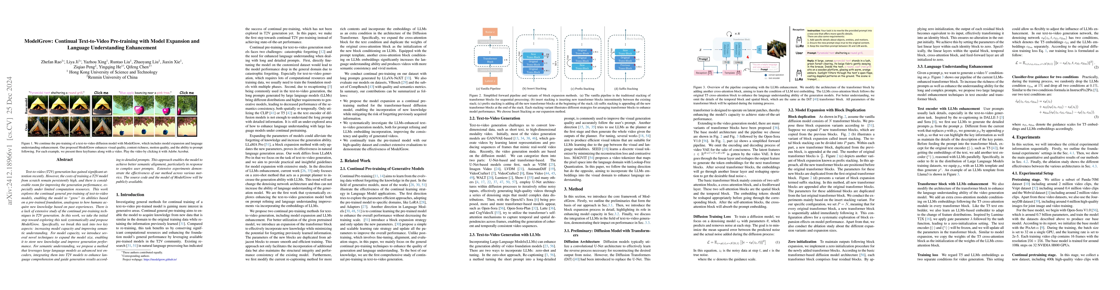 Thumbnail for ModelGrow: Continual Text-to-Video Pre-training with Model Expansion and
  Language Understanding Enhancement