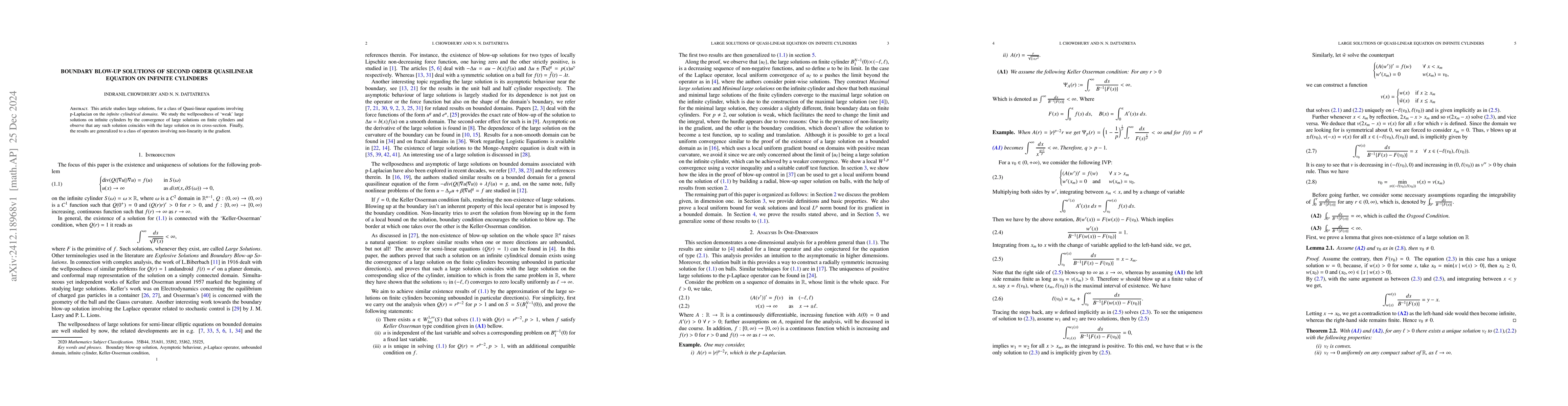 Thumbnail for Boundary Blow-up Solutions of Second Order Quasilinear Equation on
  Infinite Cylinders