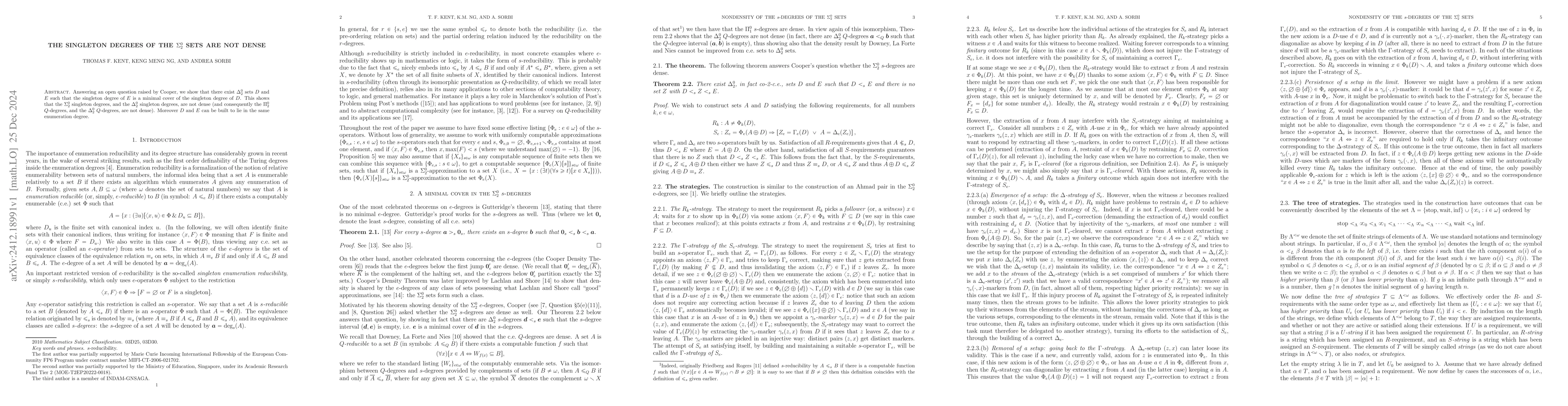 Thumbnail for The singleton degrees of the $Σ^0_2$ sets are not dense