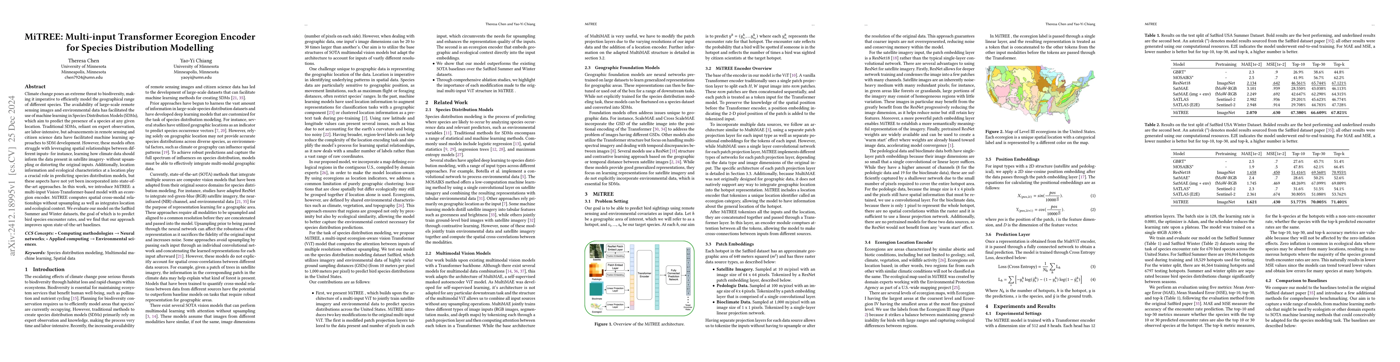 Thumbnail for MiTREE: Multi-input Transformer Ecoregion Encoder for Species
  Distribution Modelling
