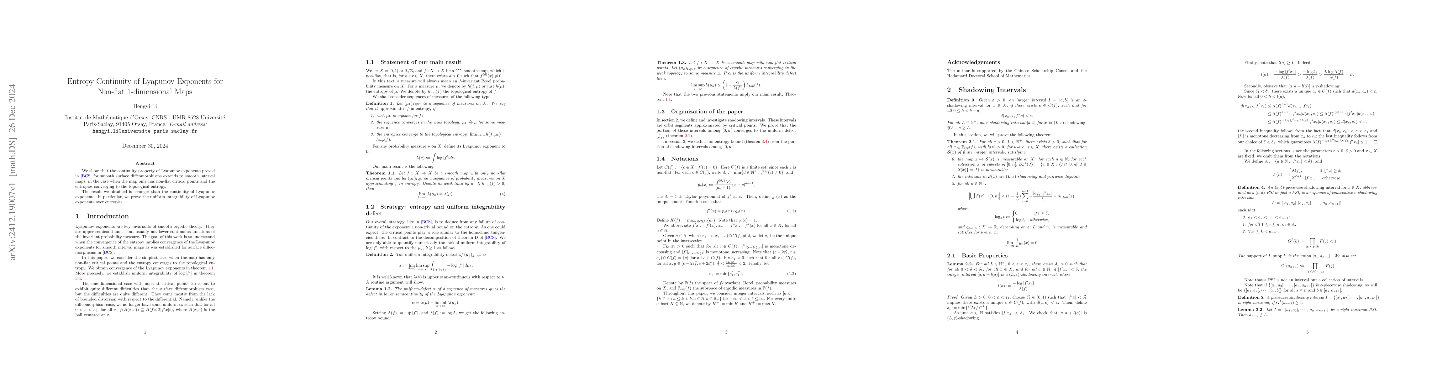 Thumbnail for Entropy Continuity of Lyapunov Exponents for Non-flat 1-dimensional Maps