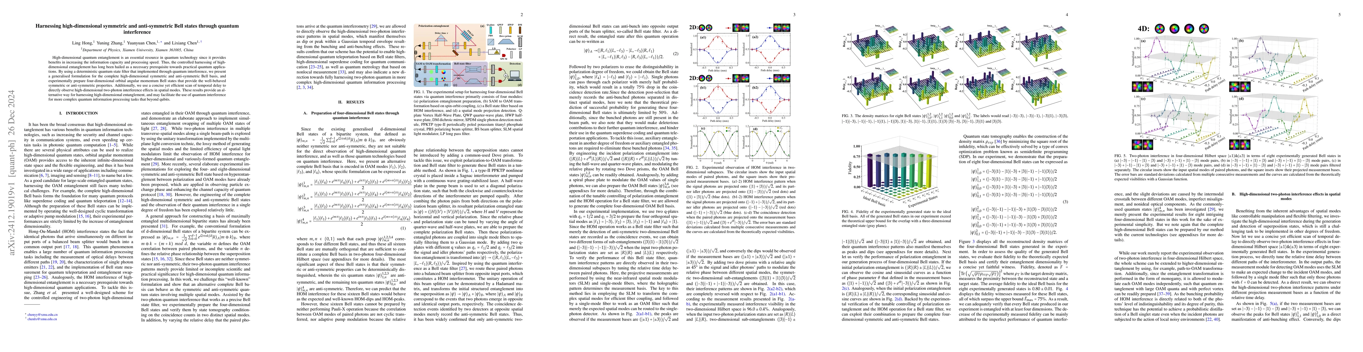 Thumbnail for Harnessing high-dimensional symmetric and anti-symmetric Bell states
  through quantum interference