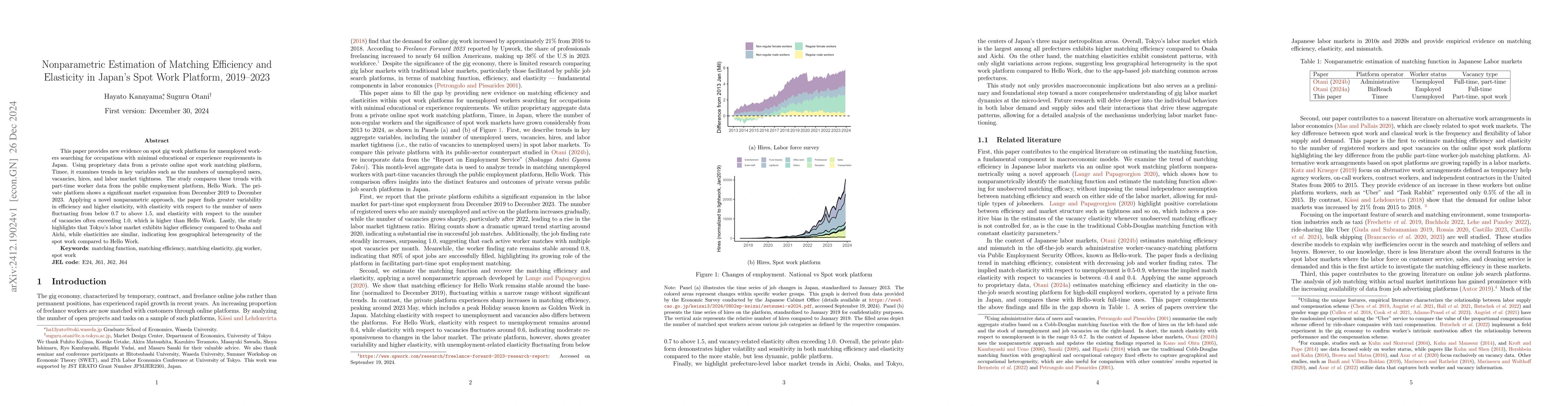 Thumbnail for Nonparametric Estimation of Matching Efficiency and Elasticity in a Spot
  Gig Work Platform: 2019-2023