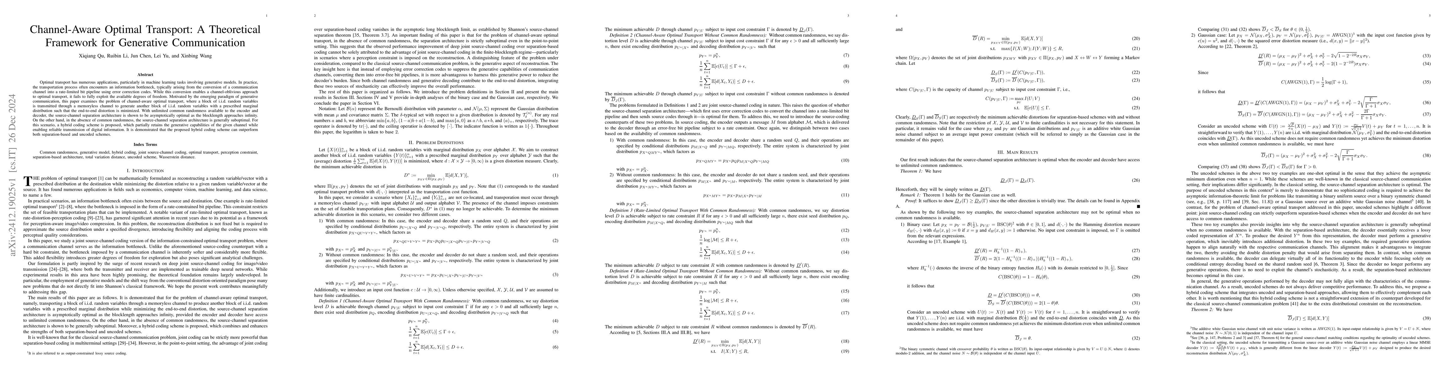 Thumbnail for Channel-Aware Optimal Transport: A Theoretical Framework for Generative
  Communication