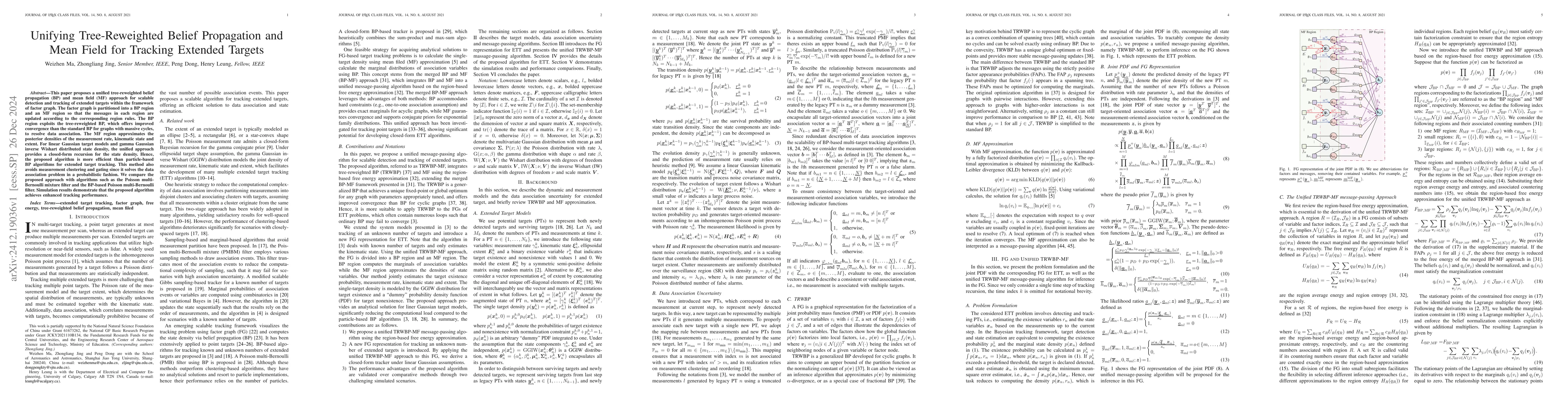 Thumbnail for Unifying Tree-Reweighted Belief Propagation and Mean Field for Tracking
  Extended Targets