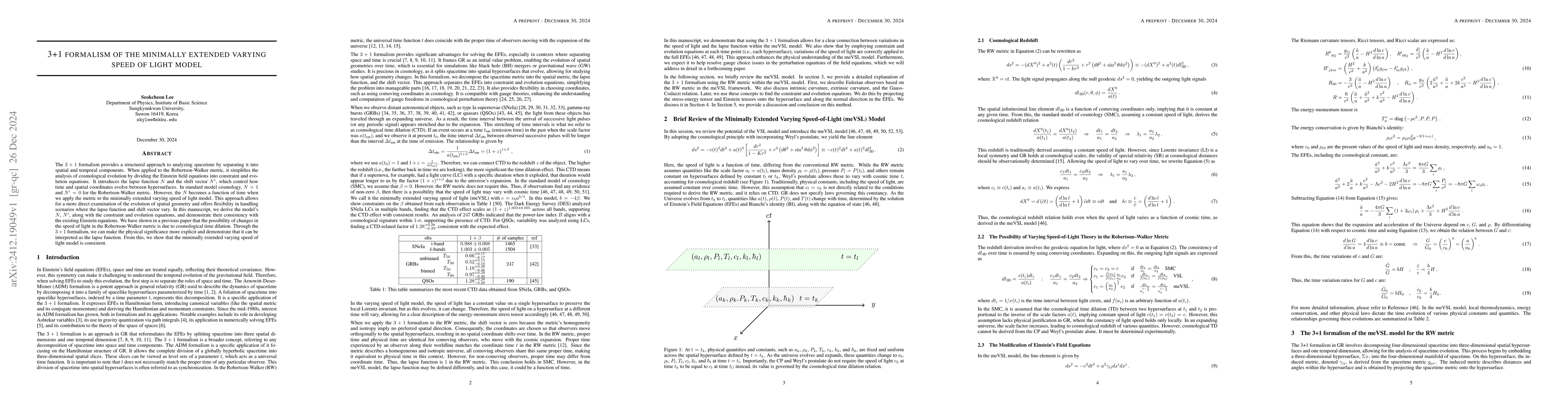 Thumbnail for 3+1 formalism of the minimally extended varying speed of light model