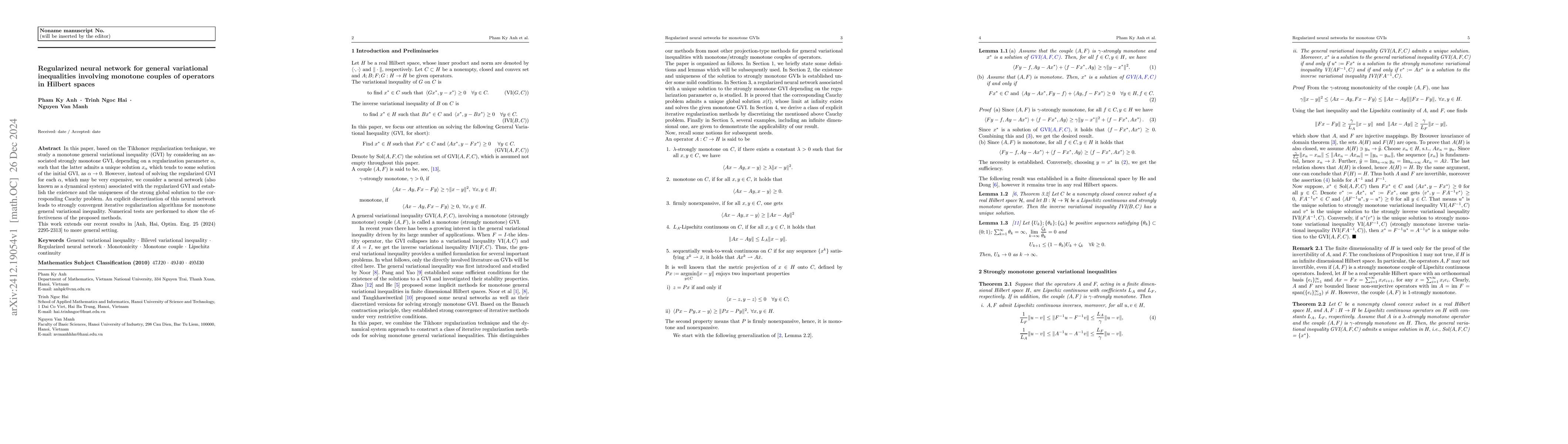 Thumbnail for Regularized neural network for general variational inequalities
  involving monotone couples of operators in Hilbert spaces