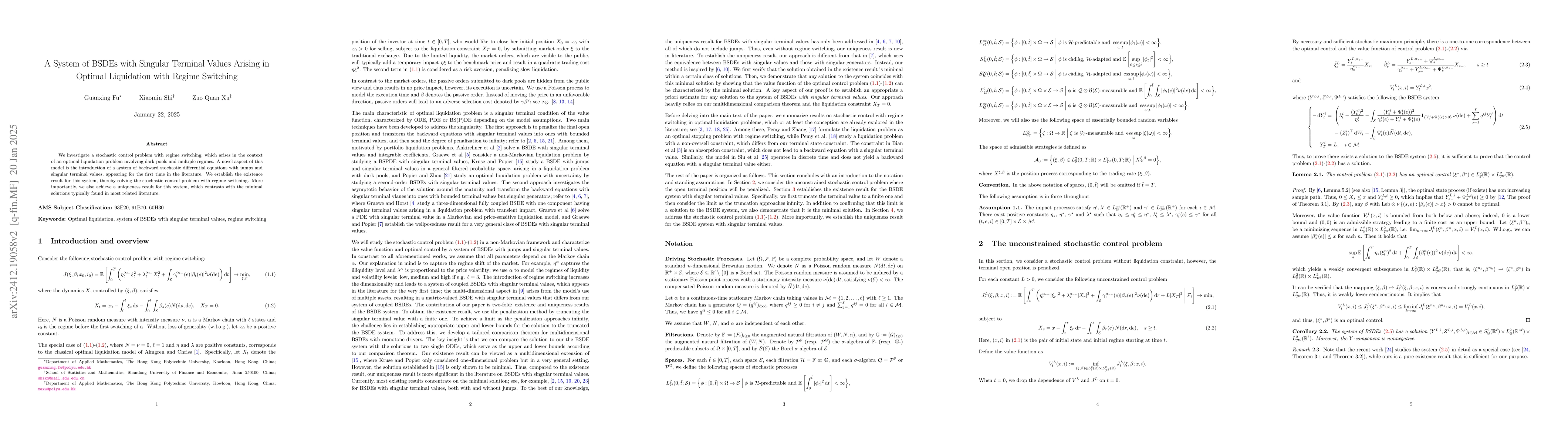 Thumbnail for The System of BSDEs with Singular Terminal Values Arising in Optimal
  Liquidation with Regime Switching