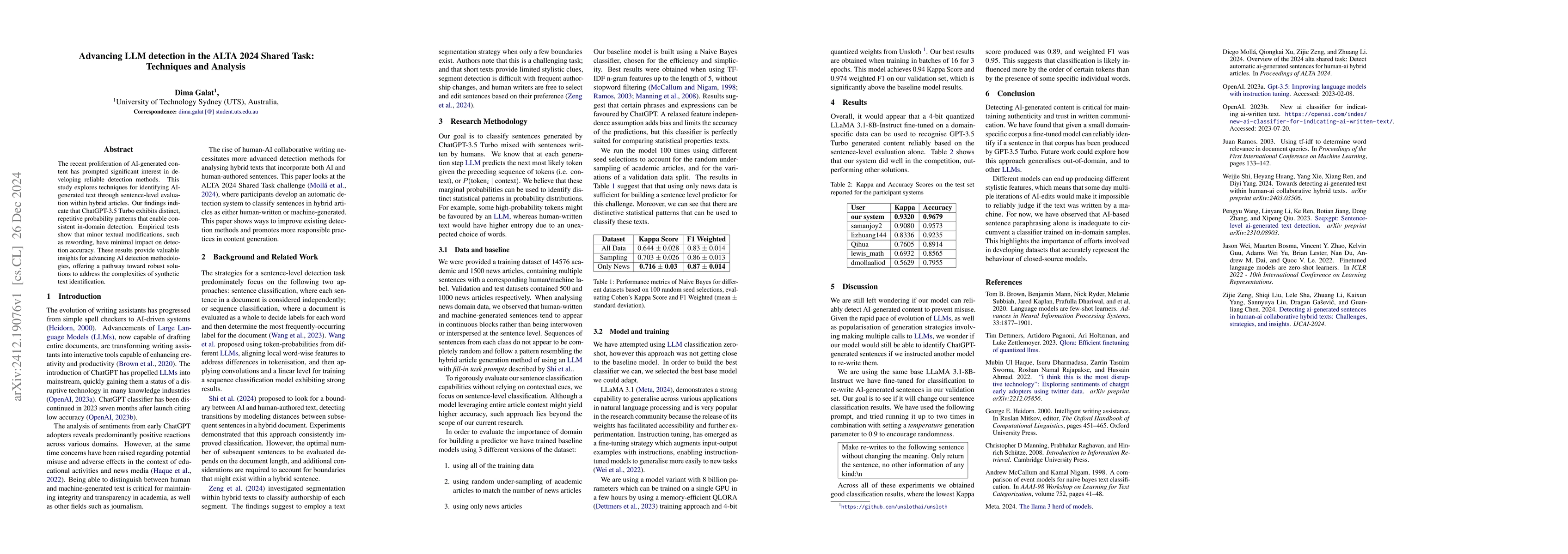 Thumbnail for Advancing LLM detection in the ALTA 2024 Shared Task: Techniques and
  Analysis