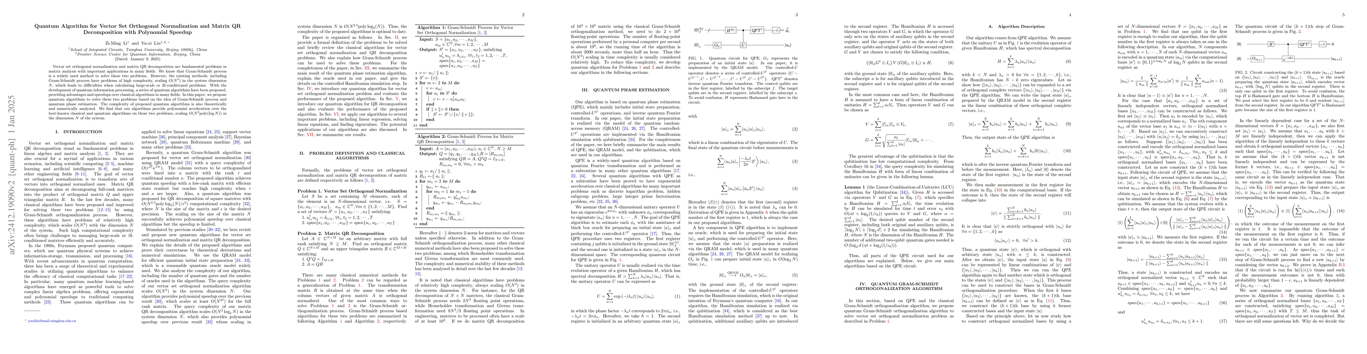 Thumbnail for Quantum Algorithm for Vector Set Orthogonal Normalization and Matrix QR
  Decomposition with Polynomial Speedup