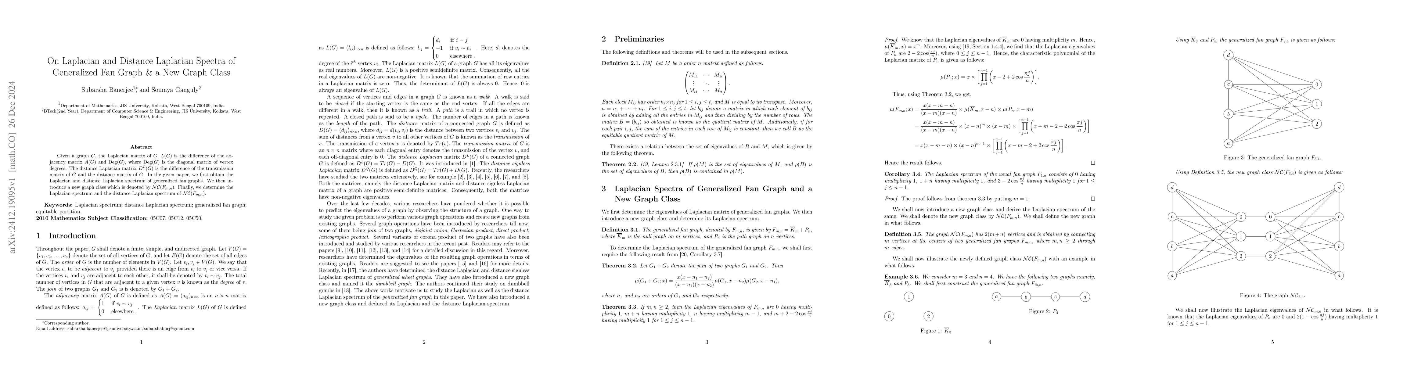 Thumbnail for On Laplacian and Distance Laplacian Spectra of Generalized Fan Graph & a
  New Graph Class