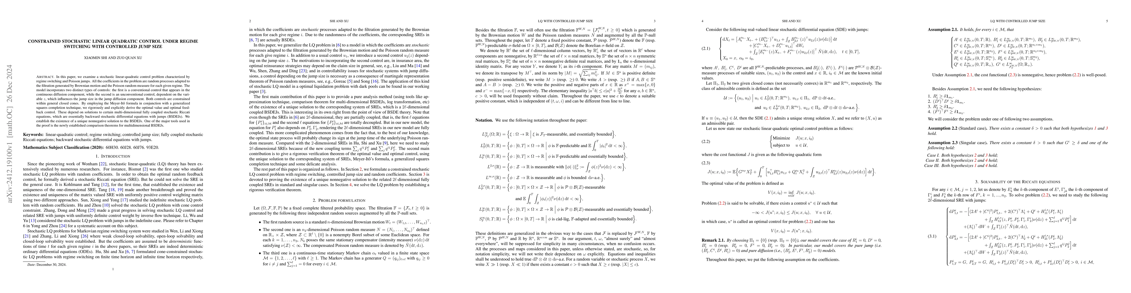 Thumbnail for Constrained stochastic linear quadratic control under regime switching
  with controlled jump size