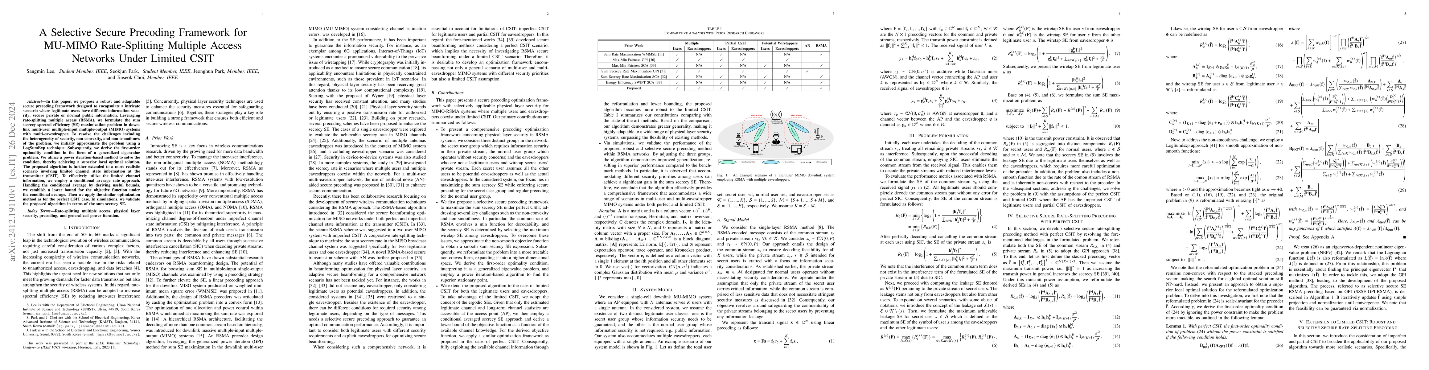 Thumbnail for A Selective Secure Precoding Framework for MU-MIMO Rate-Splitting
  Multiple Access Networks Under Limited CSIT