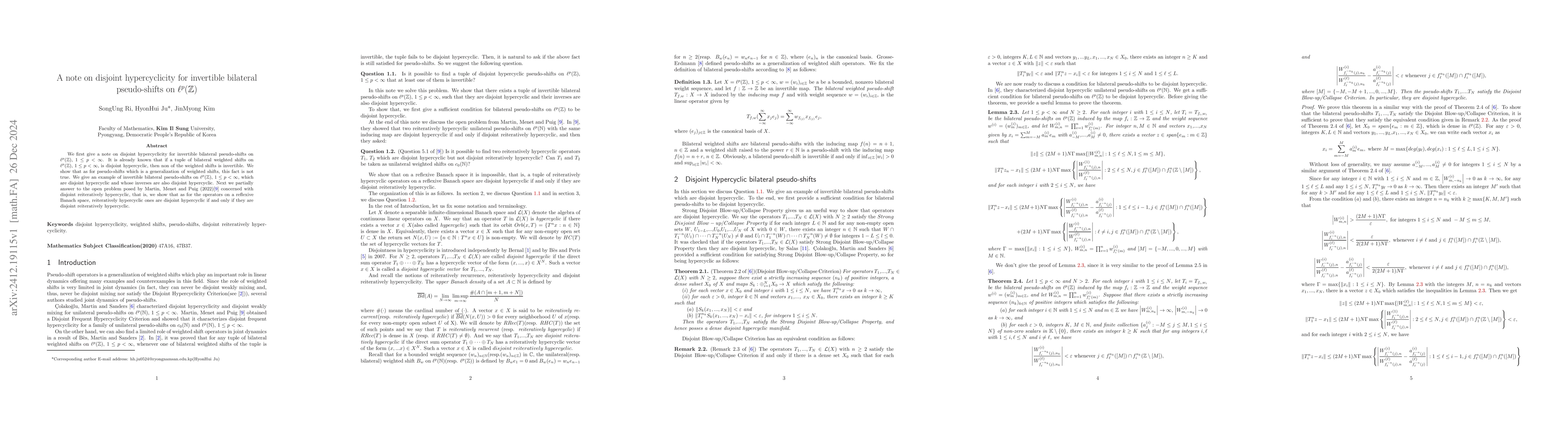 Thumbnail for A note on disjoint hypercyclicity for invertible bilateral pseudo-shifts
  on $\ell^{p}(\mathbb{Z})$