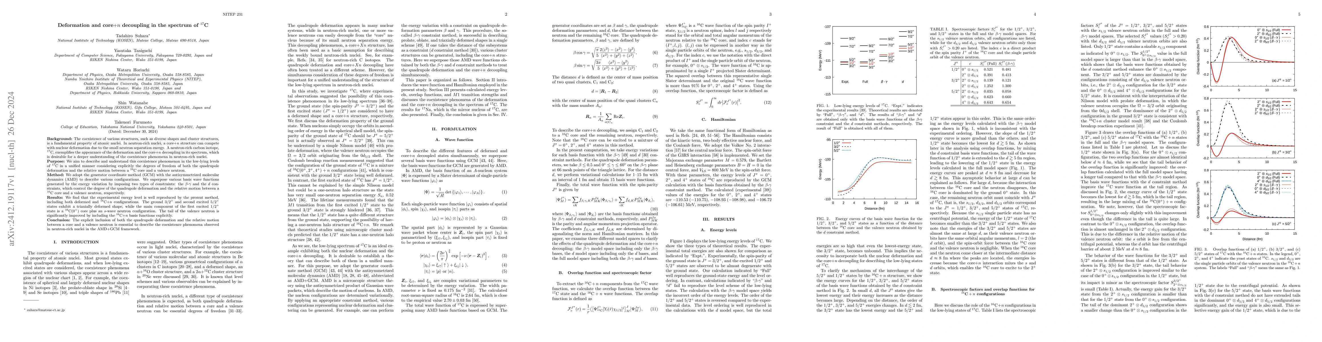 Thumbnail for Deformation and core$+n$ decoupling in the spectrum of $^{17}$C